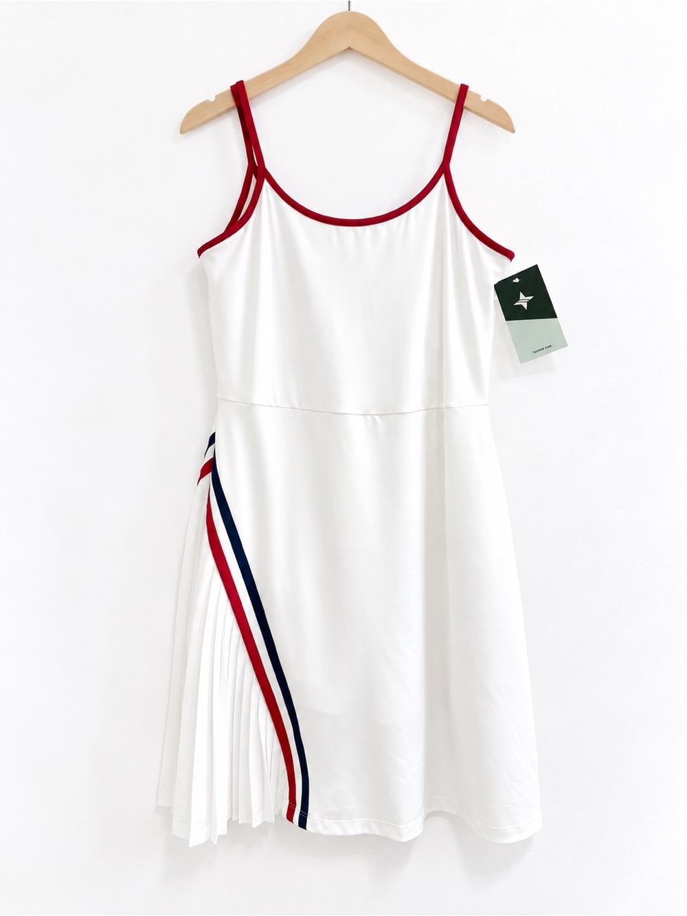 Tuckernuck Size L White Tennis Dress Red Navy Pleated Athletic NWT